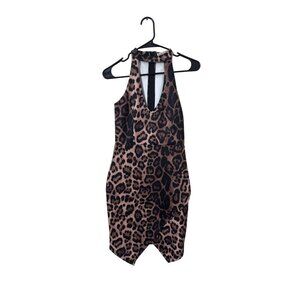 Charlotte Russe Women's Halter Neck Cheetah Print Size S Dress Bodycon Sexy Club